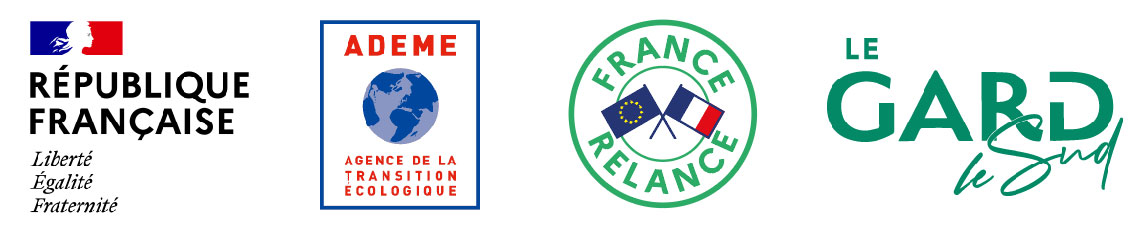 Logos République française, ADEME, France Relance, le Gard le Sud